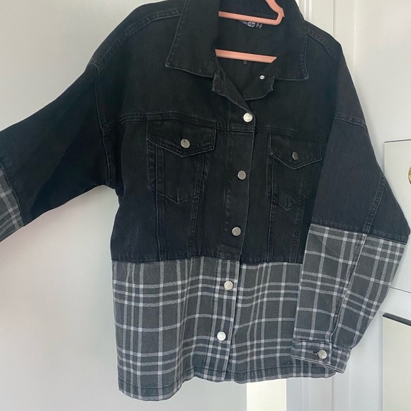 Boohoo Check Contrast Oversized Denim Jacket - Picture 5 of 11